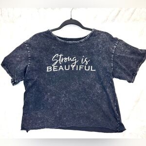 Graphic/Quote Short Sleeve Crop Top Distressed body image Scoop Neck Tee